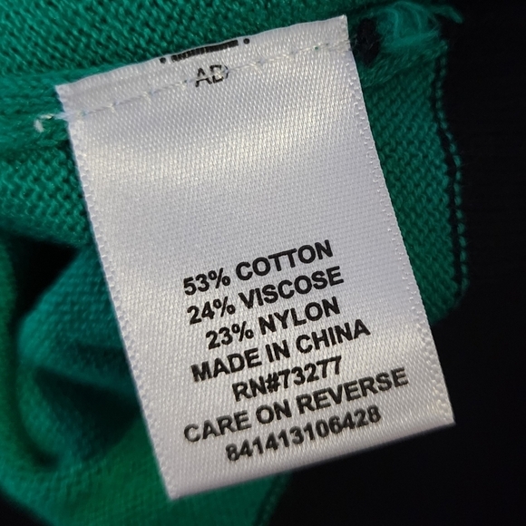 Elle Short Sleeve Sweater Top Green Black White Bow Collar Women's XS Preppy EUC - Picture 7 of 8